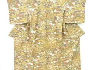 平安人物に屋敷・草花模様小紋着物